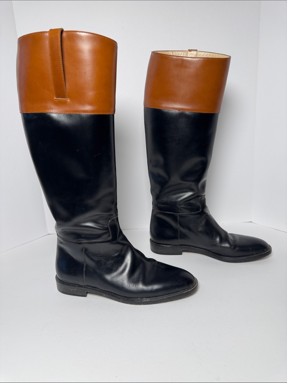 MICHAEL KORS Braden Two-Tone Leather Riding Boots Black Brown Equestrian 10